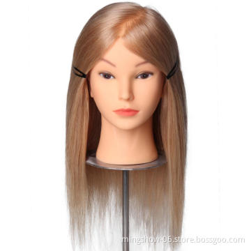 100% human hair training doll head mannequin with hair